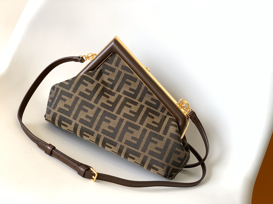 Fendi Small First FF Jacquard Fabric Shoulder Bag Brown